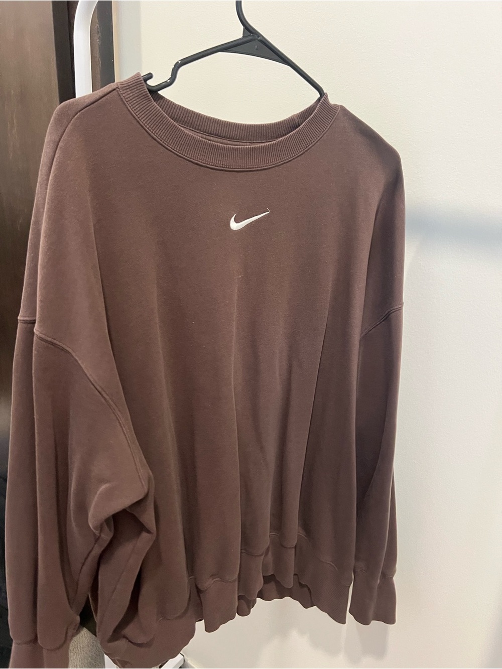 Nike Women's Phoenix Brown Crewneck Sweatshirt with White Swoosh